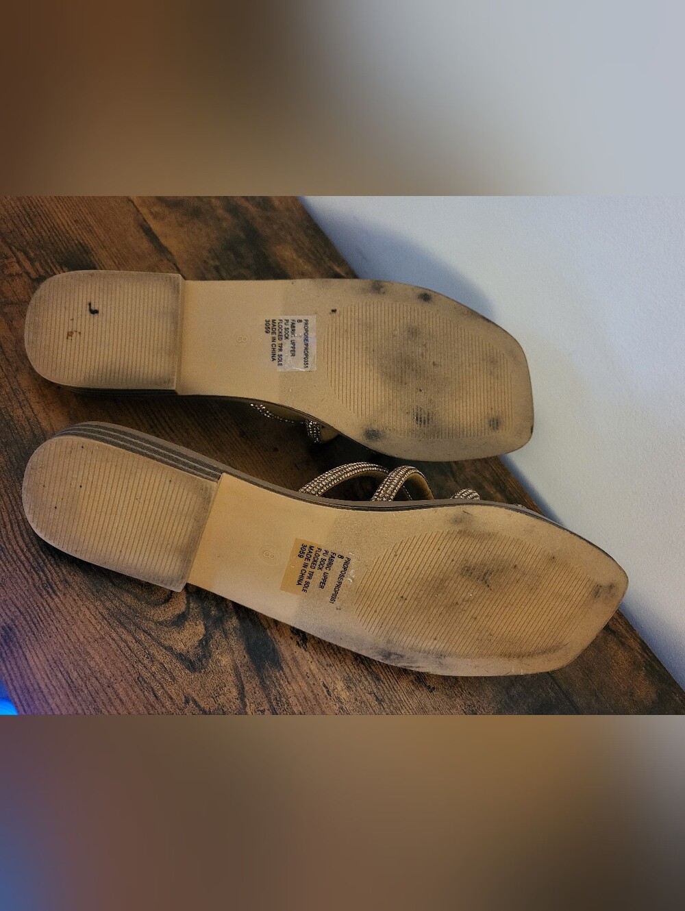 Steve Madden Gold Rhinestone Strappy Slide Sandals - Picture 9 of 11